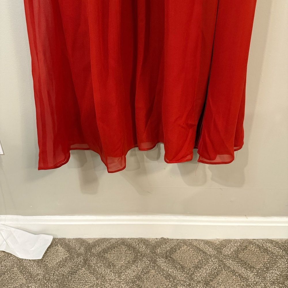 Bebe bright red flowy maxi dress with unique halter top and gathered waist - Picture 5 of 11